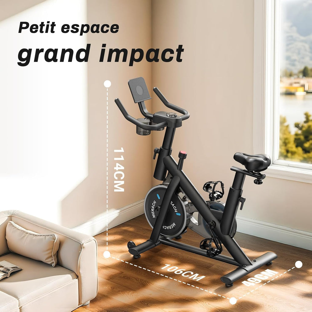 Vélo d'appartement 4 en 1 Ultra-silencieux et Connecté, Résistance Magnétique 16 Niveaux, Écran LCD