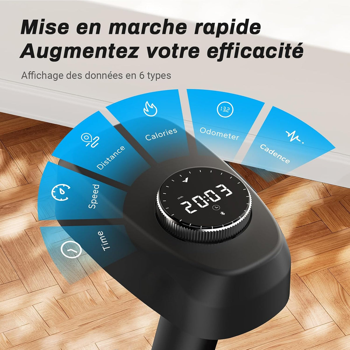 Vélo d'appartement 4 en 1 Ultra-silencieux et Connecté, Résistance Magnétique 16 Niveaux, Écran LCD