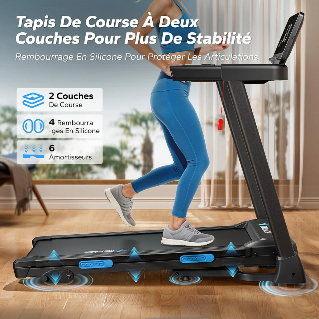 Tapis de Course avec 3 niveaux d’inclinaison Pliable Connecté, Vitesse Réglable de 0,8 à 12 km/h, Écran LED