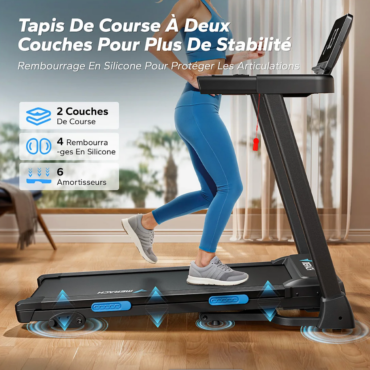 Tapis de Course avec 3 niveaux d’inclinaison Pliable Connecté, Vitesse Réglable de 0,8 à 12 km/h, Écran LED