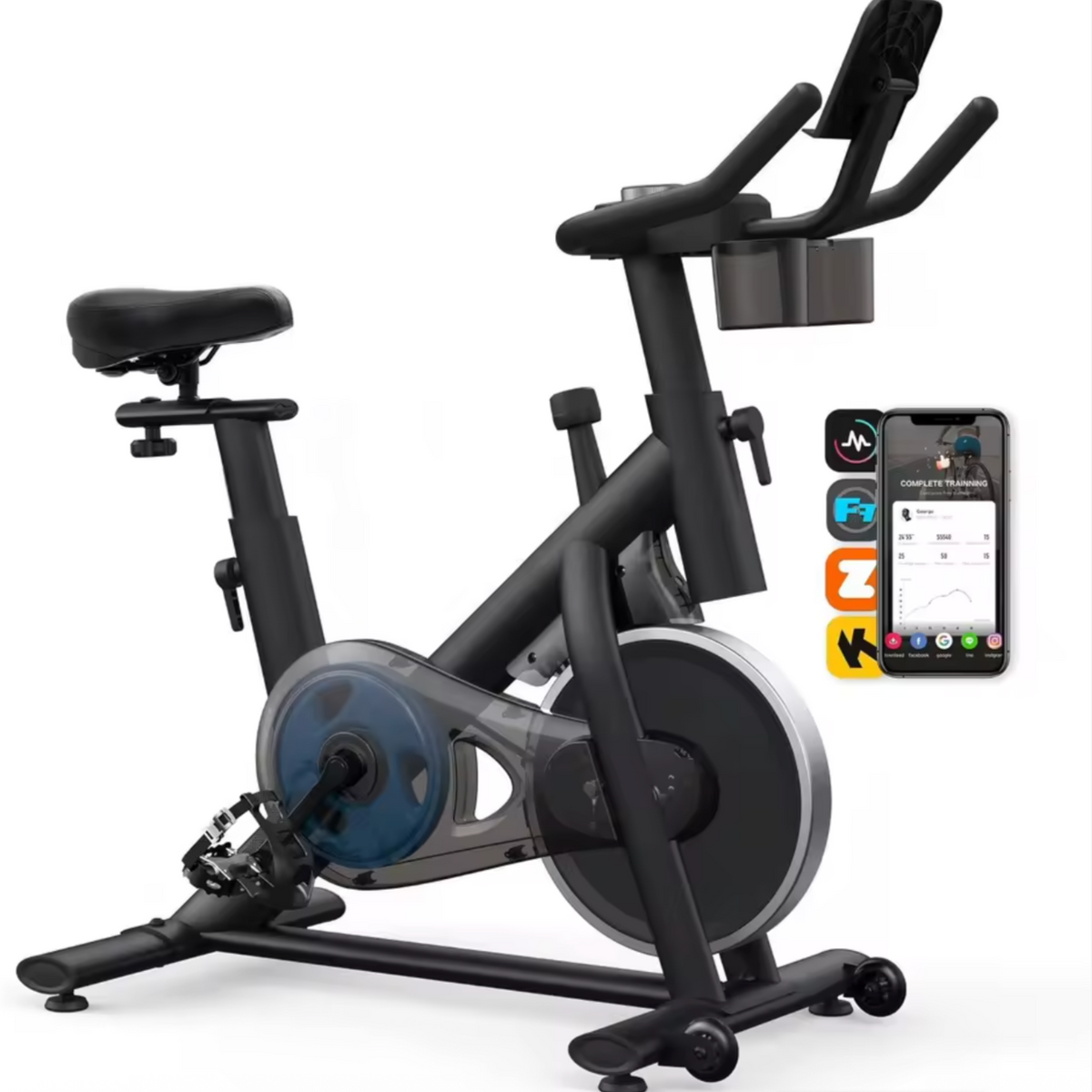 Vélo d'appartement 4 en 1 Ultra-silencieux et Connecté, Résistance Magnétique 16 Niveaux, Écran LCD
